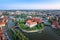 Aerial view of Wyspa Piasek in the Odra river, Wroclaw