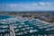 Aerial View of Yacht Club and Marina in Biograd na Moru. Summer time in Dalmatia region of Croatia. Coastline and turquoise water