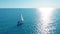 Aerial view. Yacht sailing on opened sea. Sailing boat. Yachting video footage. Yacht from above. Sailboat view from