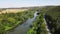 Aerial view of Yantra River, passing near the town of Byala, Bulgaria