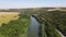 Aerial view of Yantra River, passing near the town of Byala, Bulgaria