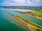 Aerial view of Yarra river mouth and Williamstown.