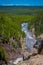 Aerial view of Yellowstone river plunging down into the grand canyon of yellowstone.