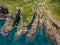 Aerial View of Yongmeori Coastal Walk on Jeju Island, South Korea. Rough Geological Formation Made with Erosion