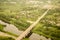 Aerial view of young bridge over Venta river, Kuldiga, Latvia