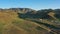 Aerial view of yurts between montains Mongolia