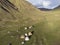 Aerial view of yurts in a valley in the Tian Shan Mountains of Kyrgyzstan