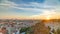 Aerial view at Zagreb downtown timelapse, sunset time, Croatia capital city.