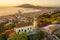 Aerial view of Zakynthos town at sunrise on Zante island in Greece.