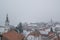 Aerial view on Zemun in Belgrade, Serbia with roofs, snow and ch