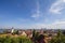 Aerial view of Zemun district, seen from the panoramic location of Gardos, in Belgrade, Serbia, during a sunny afternoon