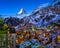 Aerial View on Zermatt Valley and Matterhorn Peak at Dawn