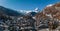 Aerial view on Zermatt Valley town and Matterhorn Peak in the background