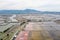 Aerial view of the Zhangpu Saltworks, Colorful Seaside drying salt field in Fujian Province, China