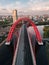 Aerial view of Zhivopisniy bridge at sunset, Moscow, Russia