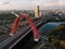 Aerial view of Zhivopisniy bridge at sunset, Moscow, Russia