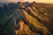 aerial view of zigzag mountain trail at sunrise