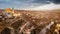 Aerial view of Znojmo, south Moravia, Czech republic. St. Nicholas Cathedral, historic centre, Thaya River.Riverside houses and