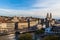 Aerial view of Zurich old town and Limmat river at dusk