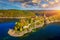 Aerial view of Zvikov castle, Czechia. Zvikov castle at the junction of the Vltava and Otava rivers, South Bohemian Region. Zvikov