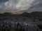 Aerial views of Limestone Pavement near Malham with Comb Hill and Dean Moor Hill in the distance