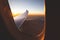 Aerial views from the window of the plane at sunset. Travel by plane concept