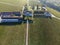 Aerial views of wine domain or chateau in Haut-Medoc red wine making region, Margaux village, Bordeaux, left bank of Gironde