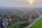 Aerial from the village Wierum at the Waddenzee in Friesland Netherlands at sunset