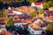 Aerial Vilnius city panorama with hot air balloons. Lithuania