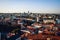 Aerial Vilnius city panorama with hot air balloons. Lithuania