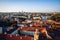 Aerial Vilnius city panorama with hot air balloons. Lithuania