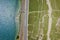 Aerial of vineyards by the lake, Lavaux, Switzerland