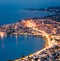Aerial voew of Kamena Vourla town in the evening light. Colorful spring cityscape in Greece, Europe. Beautiful sunset on Aegean