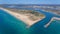 Aerial.Water channel in the fquatros aguas of island of Tavira.