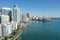 Aerial of waterfront residential buildings in Brickell area of Miami, Florida.