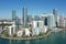 Aerial of waterfront residential buildings in Brickell area of Miami, Florida.