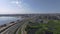 Aerial waterside view of Kazan, Russia. City buildings and highway