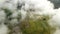 Aerial white cloud scenery move over paddy field in morning at Malaysia