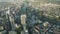 AERIAL: Wide Circle Around Frankfurt am Main Center Skyline in Beautiful Summerlight with Empty Streets due to
