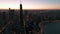 Aerial wide view of Chicago Downtown skyscraper in the sunset evening time