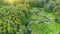 Aerial. Winding river in the forest. View above from drone. Beautiful spring nature