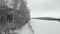 Aerial winter landscape with snowy forest.