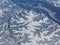 Aerial winter snow landscape view of rural and city land between Minneapolis Minnesota and Indianapolis Indiana with stark contras