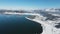 Aerial winter view of Batak Reservoir, Bulgaria