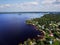 Aeriall view of lakeshore with houses