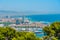 Aerival view of Port vell from Monjuic castle in Barcelona, Spain