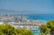 Aerival view of Port vell from Monjuic castle in Barcelona, Spain