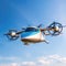 Aero-taxi prototype flying, proof of concept design, AI generated image