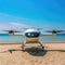 aero-taxi prototype landed on a beach in a clear day, AI generated
