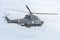 Aerobatic helicopter pilots training in the sky of the city. Puma elicopter, navy drill. Aeroshow